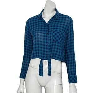 Rails XS tie Waist crop Button up Shirt indigo check